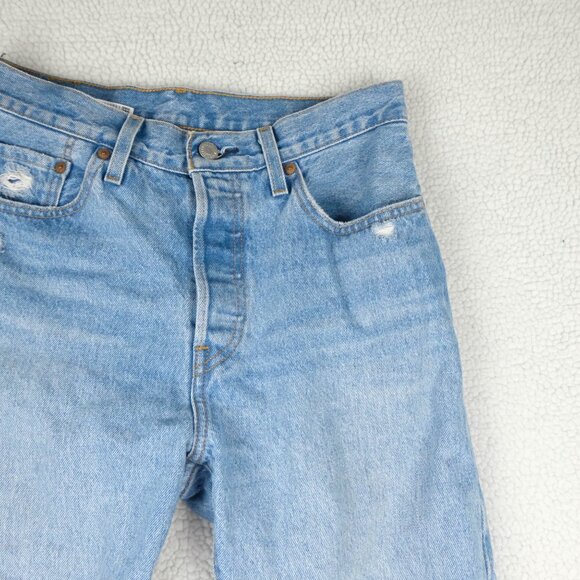 Levis 501 Jeans Womens 28 Blue Distressed  Button Fly High Rise Medium Wash - Picture 2 of 13